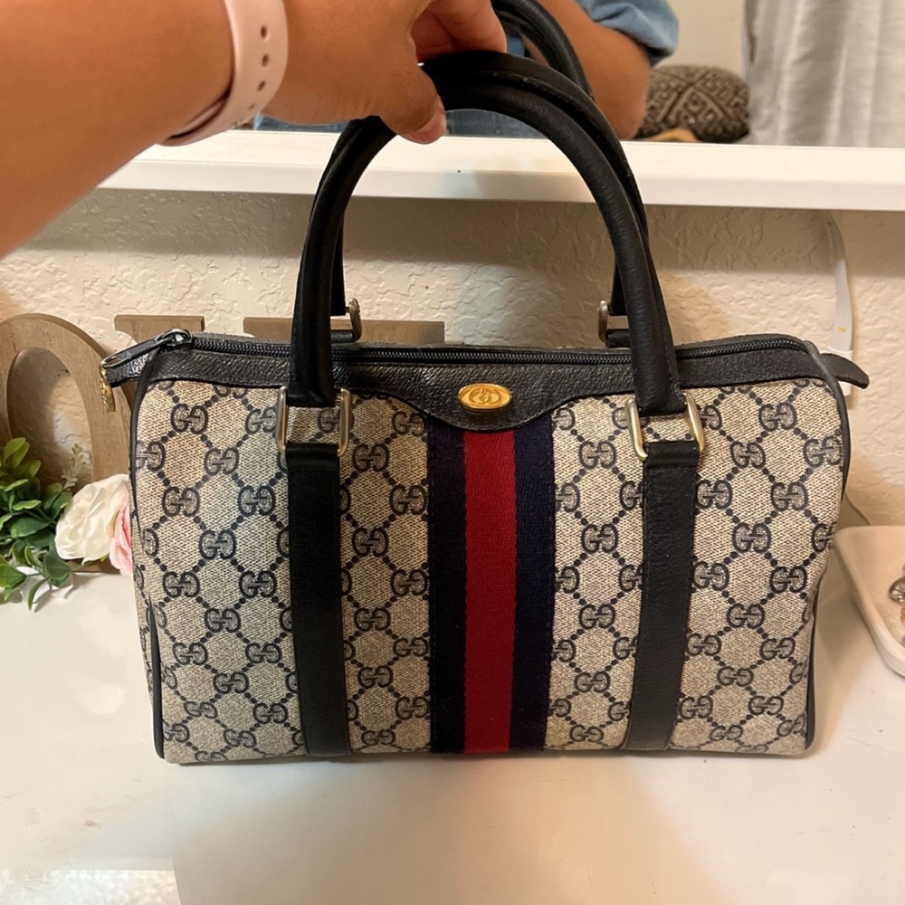 Gucci Beige and Black Satchel with Red Accent